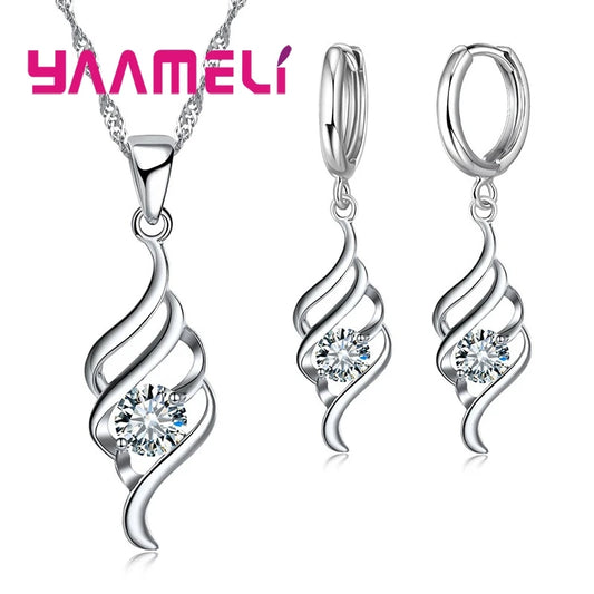 Ensembles de bijoux pour femmes Breloques en argent sterling 925 Collier pendentif Boucles d'oreilles créoles Mode classique Collares Cadeau de mariage