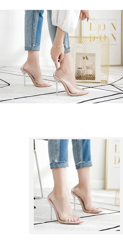 Eilyken Transparentes PVC Durchsichtige Pumps Sandalen Plexiglas Stiletto High Heels Spitzer Zeh Damen Nachtclub Zapatillas De Mujer