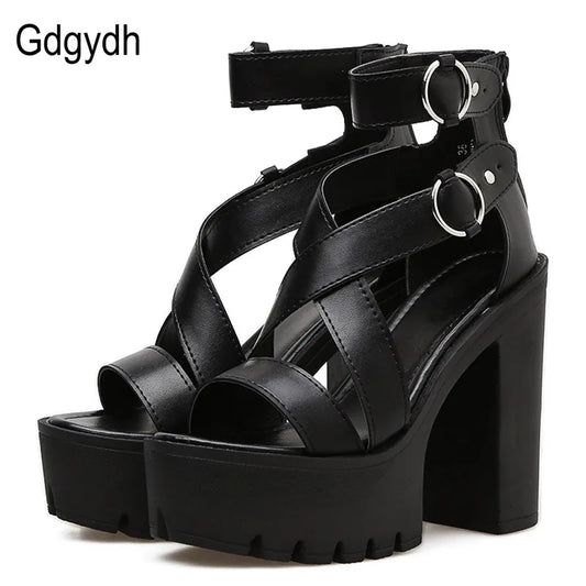 Gdgydh Moda Solid Platform Sandali da donna Scarpe estive Open Toe Stile Roma Tacchi alti Fibbia moda Scarpe da gladiatore Donna