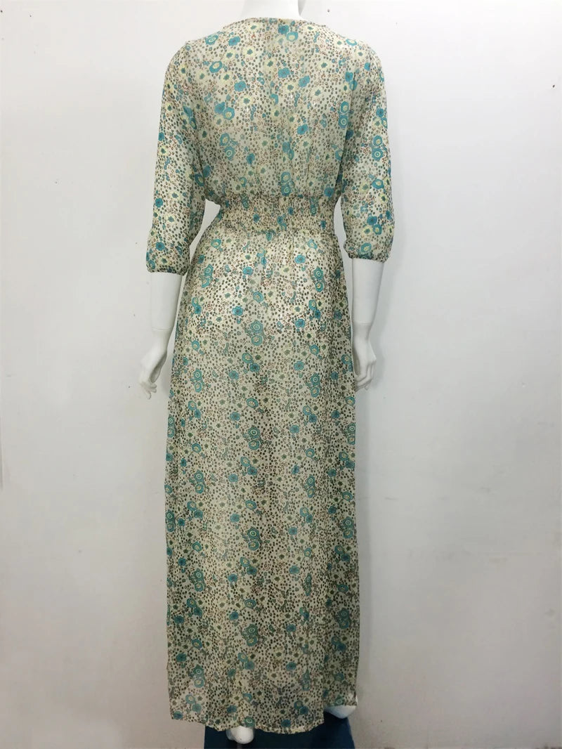 TEELYNN boho abito lungo Vintage 2023 stampa floreale Chiffon manica a tre quarti scollo a v estate Gypsy Hippie abiti da donna vestidos