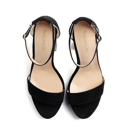 Large Size New Design Ladies Sandals Thick High Heel Shoes Print Chunky Heels Open Toe Waterproof Platform