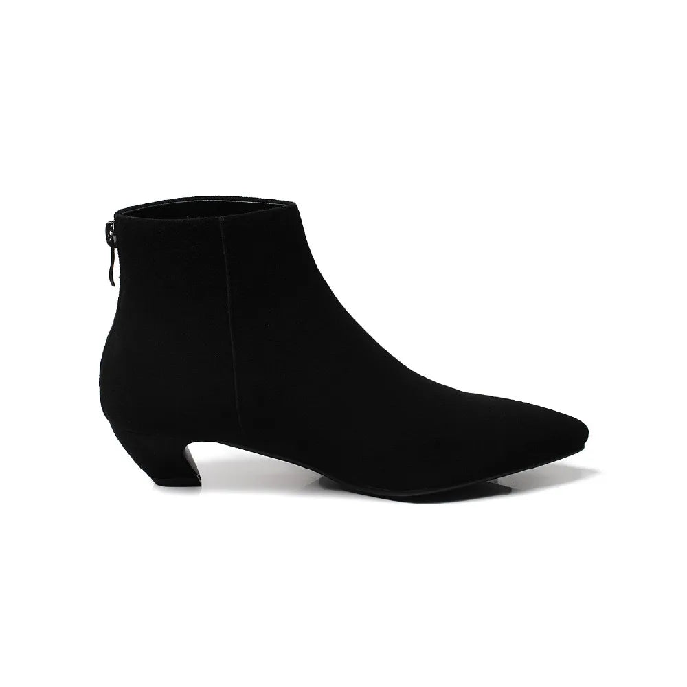 LazySeal 2025 New Luxury Leopard Women Boots Leather Winter Casual Shoes Hoof Heels Zip Pointed Toe Ankle Boots Big Size 43