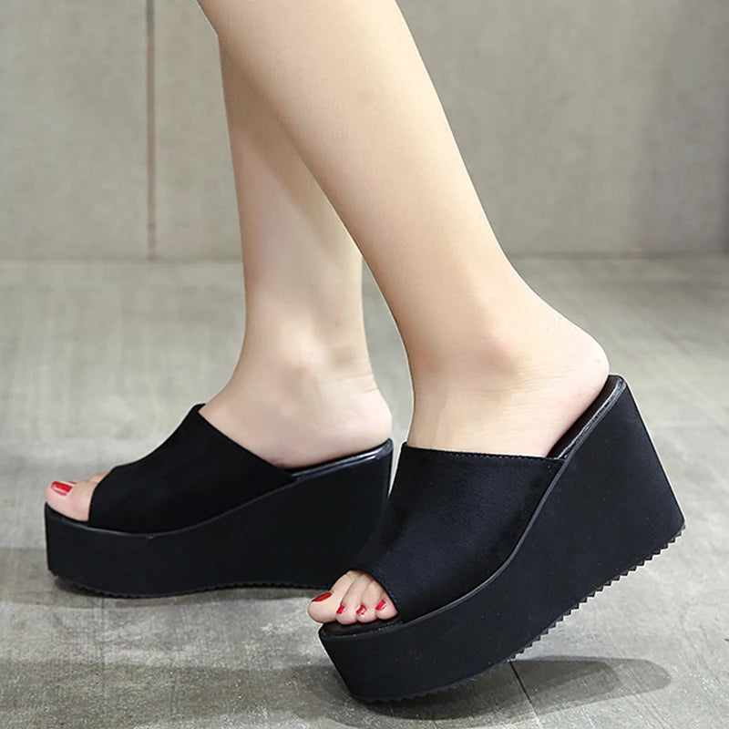 Gdgydh Damen Slip-On Sommer Keilsandalen Plateau High Heels Mode Offene Spitze Freizeit Damenschuhe Bequemer Aktionsverkauf