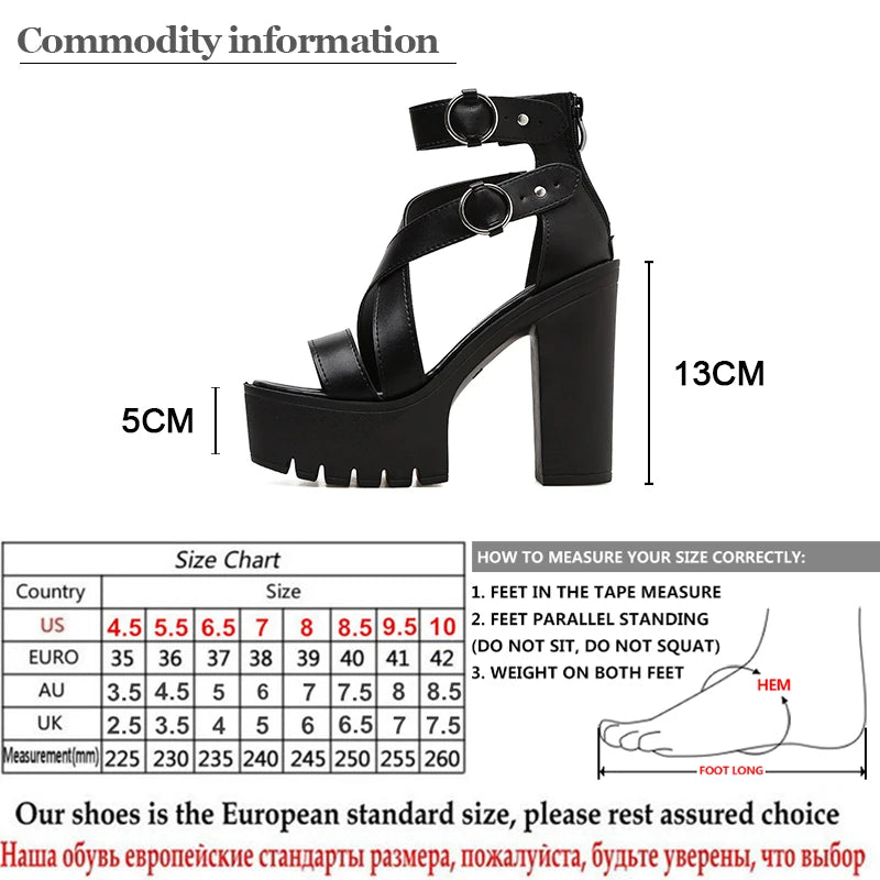 Gdgydh Mode solide plate-forme sandales femmes été chaussures bout ouvert style Rome talons hauts boucle mode gladiateur chaussures femme
