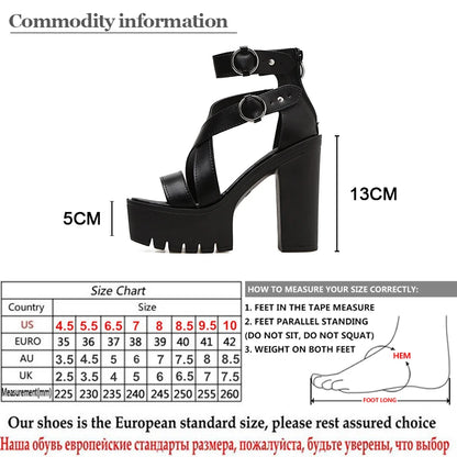 Gdgydh Mode solide plate-forme sandales femmes été chaussures bout ouvert style Rome talons hauts boucle mode gladiateur chaussures femme