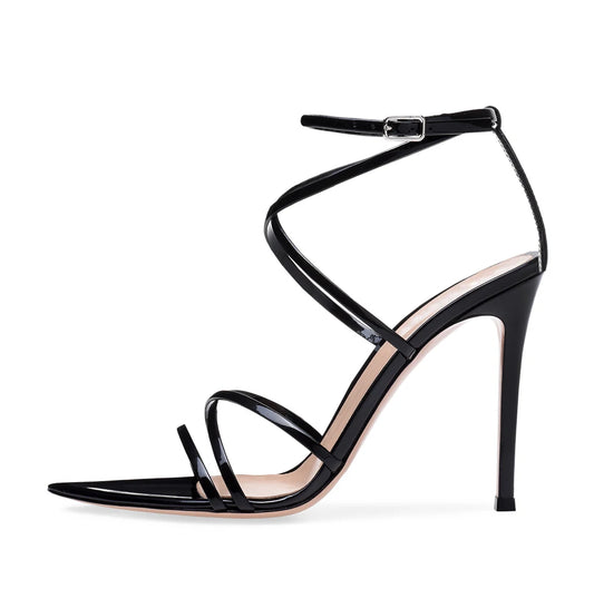 Ladies Stiletto Summer Shoes 2025 Black Sexy Silver Strappy Pointed Toe Dress Heels Women Open Pointy Toe High Heel Sandals