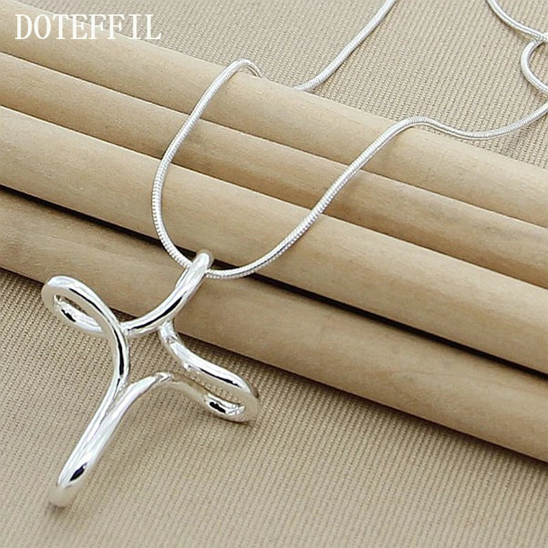 DOTEFFIL Collana con ciondolo croce in argento sterling 925 Catena a serpente da 16-30 pollici per gioielli di fidanzamento di nozze di moda donna
