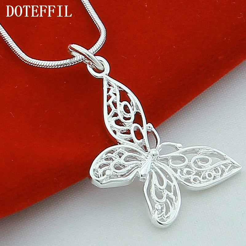 DOTEFFIL Collana con pendente a farfalla in argento sterling 925 18/20/22/24/28/30 pollici Catena del serpente per le donne Gioielli di fidanzamento di nozze