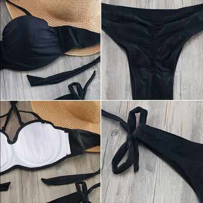 Bikini Solide Avec Bretelles Bandage Ensemble Bikini Blanc Push Up Bikini Maillots De Bain Bandeau Maillot De Bain Brésilien Maillot De Bain