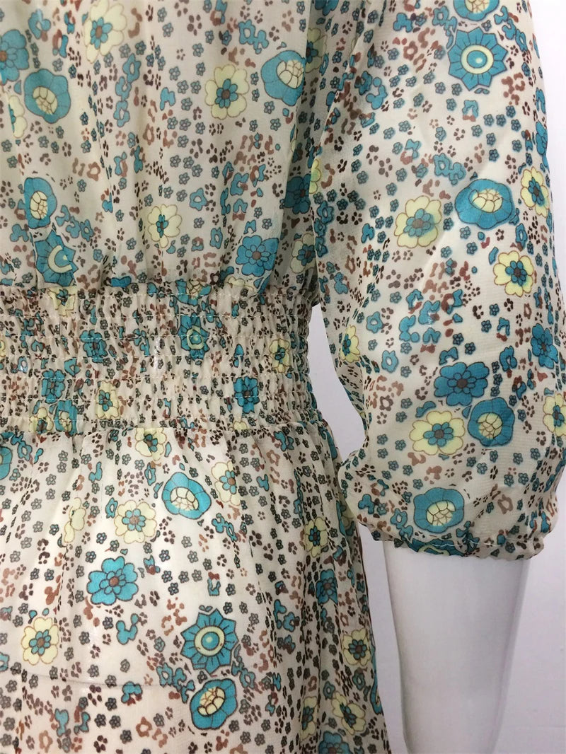 TEELYNN boho abito lungo Vintage 2023 stampa floreale Chiffon manica a tre quarti scollo a v estate Gypsy Hippie abiti da donna vestidos