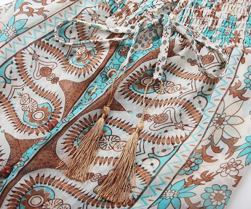 TEELYNN boho abito lungo Vintage 2023 stampa floreale Chiffon manica a tre quarti scollo a v estate Gypsy Hippie abiti da donna vestidos