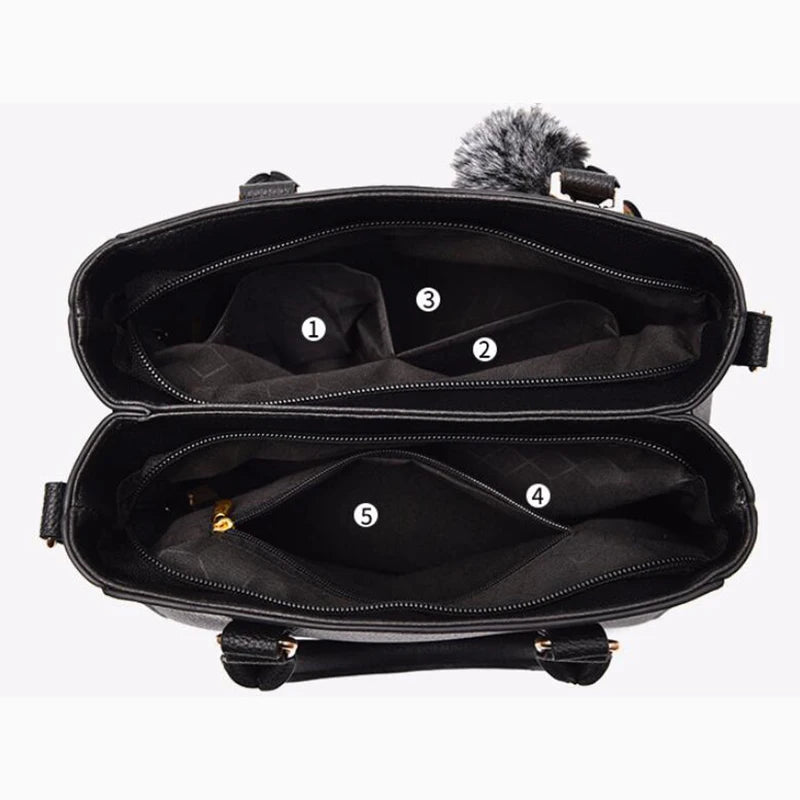 Borse a tracolla ricamate Borse da donna in pelle Borse da donna Sac a Main Borsa a mano con palla per capelli da donna