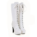 QPLYXCO Knee High Boots Women New Fashion Small Big Size 31-45 Autumn Winter Warm Lace Up High Heels Long Platform Boots M-20