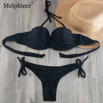 Bikini Solide Avec Bretelles Bandage Ensemble Bikini Blanc Push Up Bikini Maillots De Bain Bandeau Maillot De Bain Brésilien Maillot De Bain