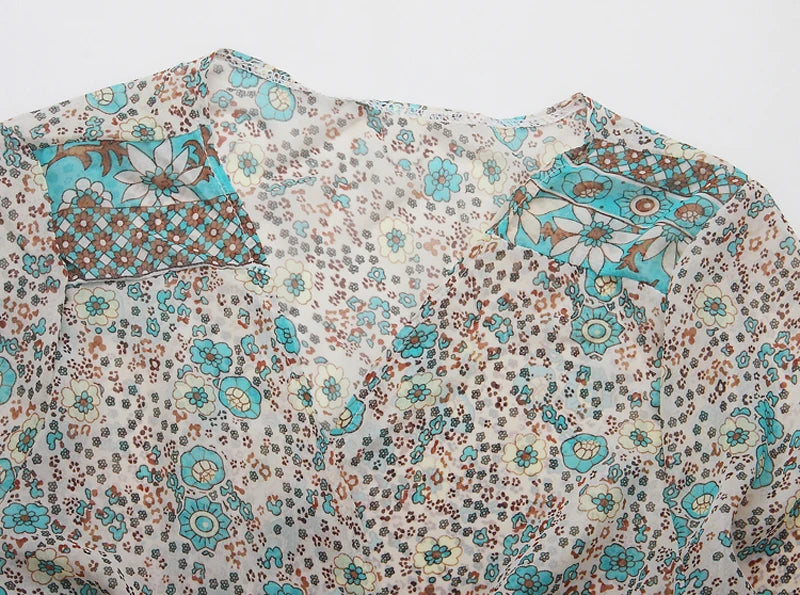 TEELYNN boho abito lungo Vintage 2023 stampa floreale Chiffon manica a tre quarti scollo a v estate Gypsy Hippie abiti da donna vestidos