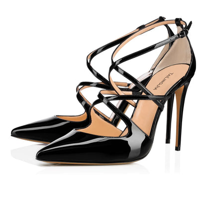 Damen Stiletto Schwarz Sommer Schuhe 2019 Rot Lackleder Abendschuhe Damen Nude Hochzeit High Heels Spitze Zehen Hoher Absatz Riemchen Pumps