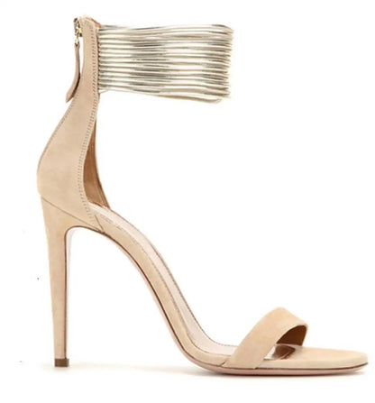 Tailingjia Chaussures de luxe d'été à talons zippés et bout ouvert pour femmes