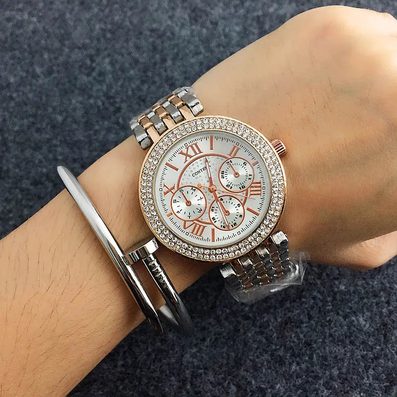 CONTENA di Strass di Lusso delle donne Orologi Da Donna Orologi di Moda Orologio Da Polso In Oro Delle Signore Della Vigilanza Orologio relogio feminino reloj mujer