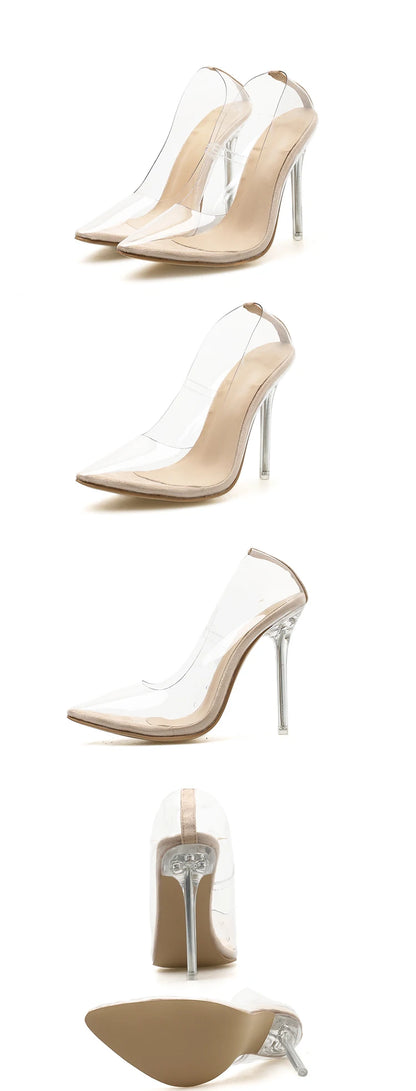 Eilyken Transparentes PVC Durchsichtige Pumps Sandalen Plexiglas Stiletto High Heels Spitzer Zeh Damen Nachtclub Zapatillas De Mujer