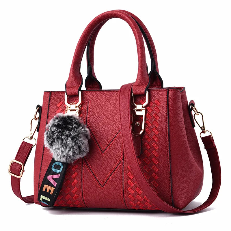 Borse a tracolla ricamate Borse da donna in pelle Borse da donna Sac a Main Borsa a mano con palla per capelli da donna