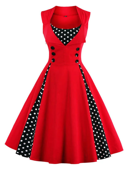 Abito da donna S-5XL, stile retrò vintage anni '50 e '60, Rockabilly, a pois, modello swing, Pin Up, per feste estive, elegante, tunica, Vestidos, casual.