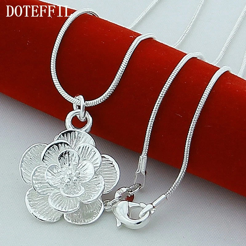 DOTEFFIL Collana con ciondolo fiore rosa in argento sterling 925 18/20-24/26/30 pollici Catena del serpente per le donne Gioielli di fidanzamento di nozze