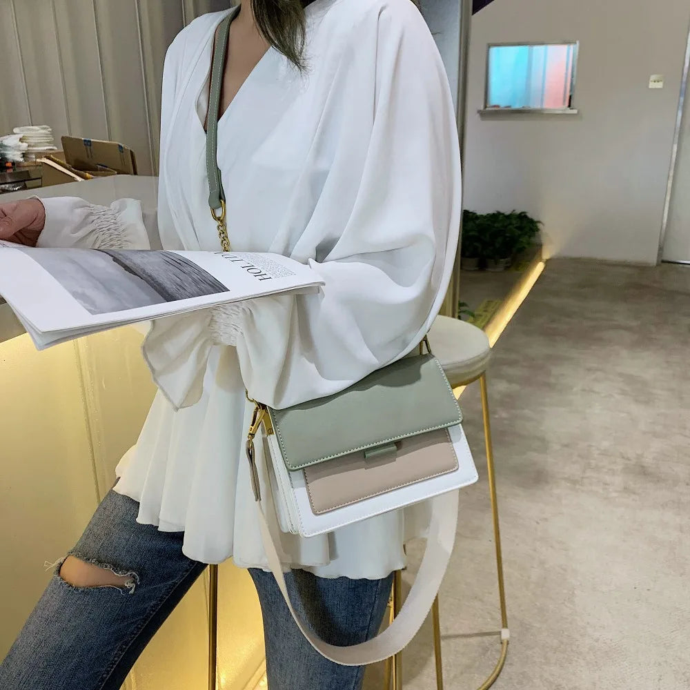 Borse a tracolla in pelle di colore a contrasto per donna Borsa da viaggio Borsa a tracolla semplice moda Borsa a tracolla piccola da donna