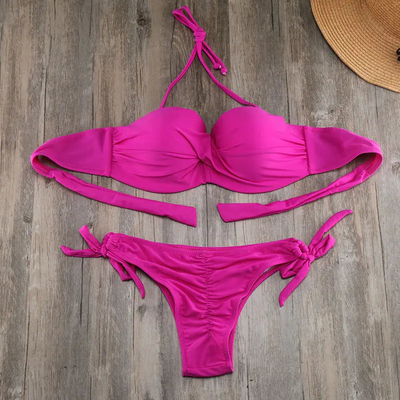 Bikini Solide Avec Bretelles Bandage Ensemble Bikini Blanc Push Up Bikini Maillots De Bain Bandeau Maillot De Bain Brésilien Maillot De Bain
