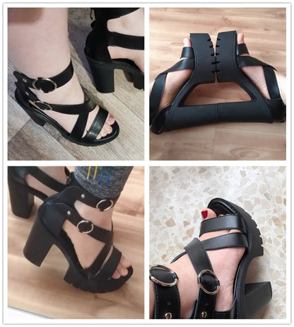 Gdgydh Mode solide plate-forme sandales femmes été chaussures bout ouvert style Rome talons hauts boucle mode gladiateur chaussures femme