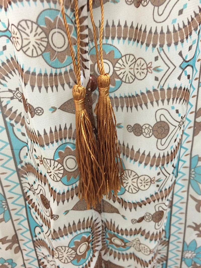 TEELYNN boho abito lungo Vintage 2023 stampa floreale Chiffon manica a tre quarti scollo a v estate Gypsy Hippie abiti da donna vestidos
