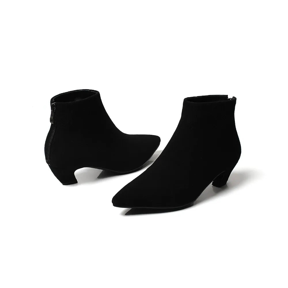 LazySeal 2025 New Luxury Leopard Women Boots Leather Winter Casual Shoes Hoof Heels Zip Pointed Toe Ankle Boots Big Size 43