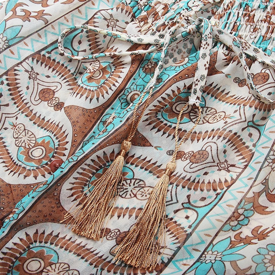 TEELYNN boho abito lungo Vintage 2023 stampa floreale Chiffon manica a tre quarti scollo a v estate Gypsy Hippie abiti da donna vestidos