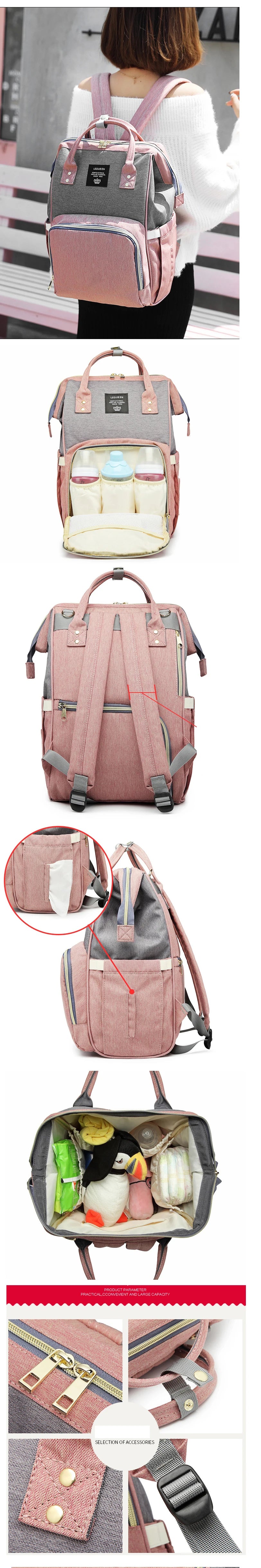 LEQUEEN Fashion Mummy borsa per pannolini di maternità borsa per bambini di grande capacità zaino da viaggio Desinger borsa per allattamento per la cura del bambino borsa per pannolini