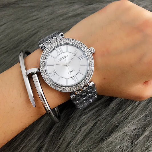 CONTENA Orologi da donna Orologio da donna con strass di moda Orologio da donna in argento di lusso delle migliori marche Orologi da donna Orologio in acciaio pieno reloj mujer