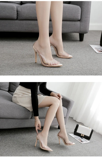 Eilyken Transparentes PVC Durchsichtige Pumps Sandalen Plexiglas Stiletto High Heels Spitzer Zeh Damen Nachtclub Zapatillas De Mujer