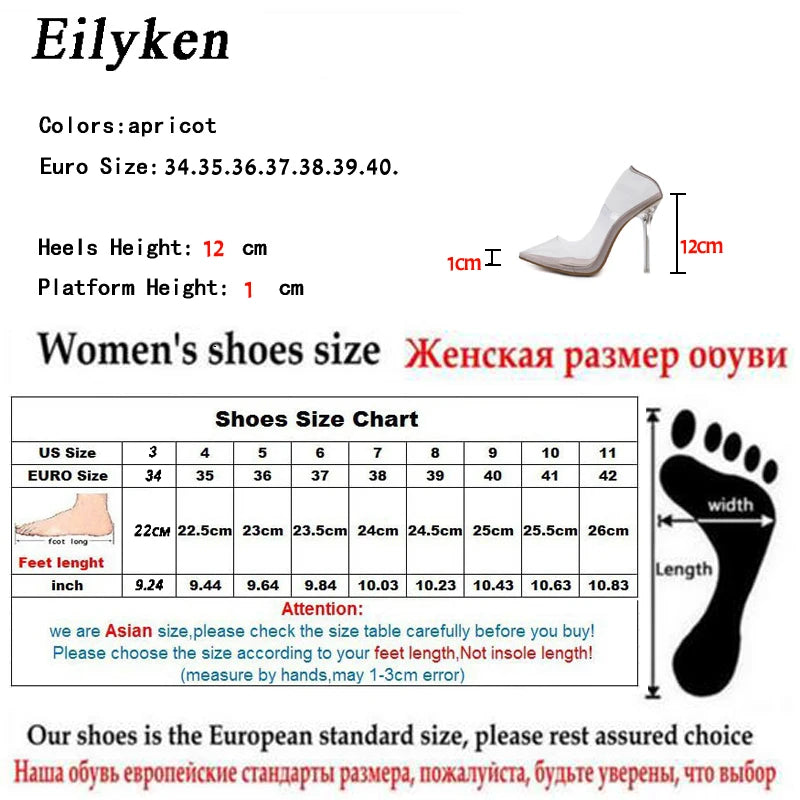 Eilyken Transparentes PVC Durchsichtige Pumps Sandalen Plexiglas Stiletto High Heels Spitzer Zeh Damen Nachtclub Zapatillas De Mujer