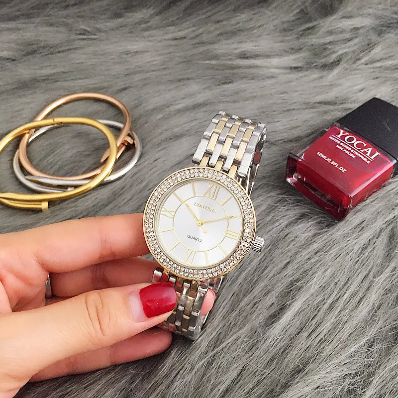 CONTENA Orologi da donna Orologio da donna con strass di moda Orologio da donna in argento di lusso delle migliori marche Orologi da donna Orologio in acciaio pieno reloj mujer