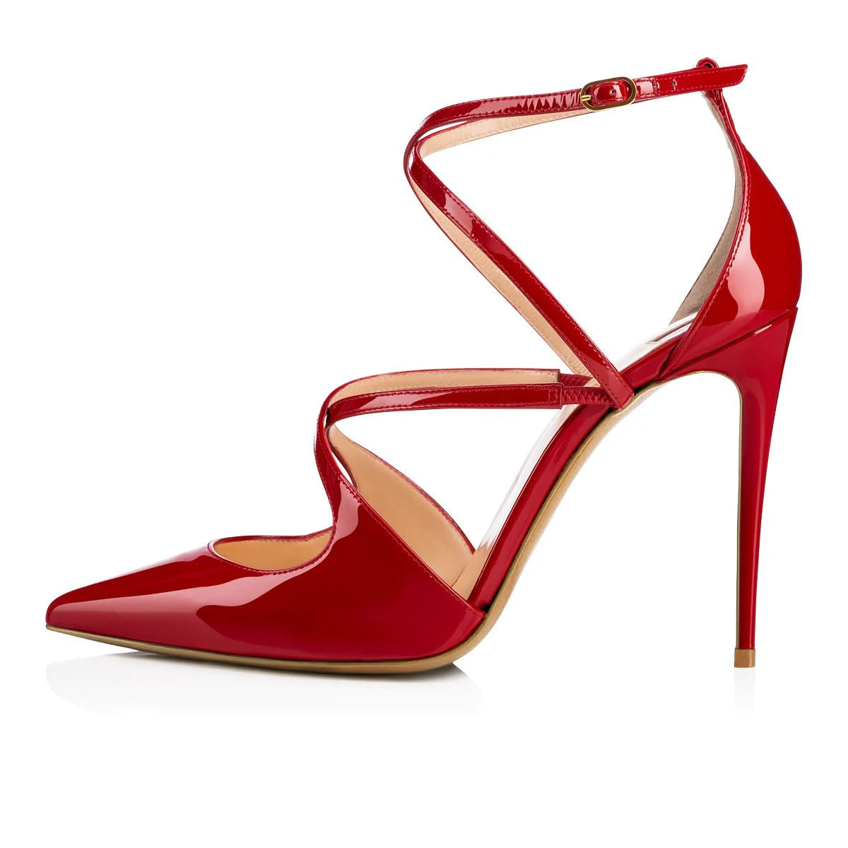 Damen Stiletto Schwarz Sommer Schuhe 2019 Rot Lackleder Abendschuhe Damen Nude Hochzeit High Heels Spitze Zehen Hoher Absatz Riemchen Pumps