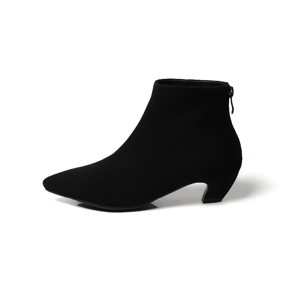 LazySeal 2025 New Luxury Leopard Women Boots Leather Winter Casual Shoes Hoof Heels Zip Pointed Toe Ankle Boots Big Size 43