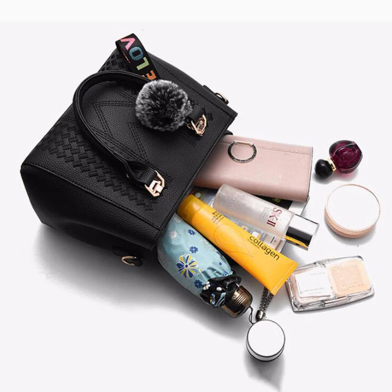 Borse a tracolla ricamate Borse da donna in pelle Borse da donna Sac a Main Borsa a mano con palla per capelli da donna