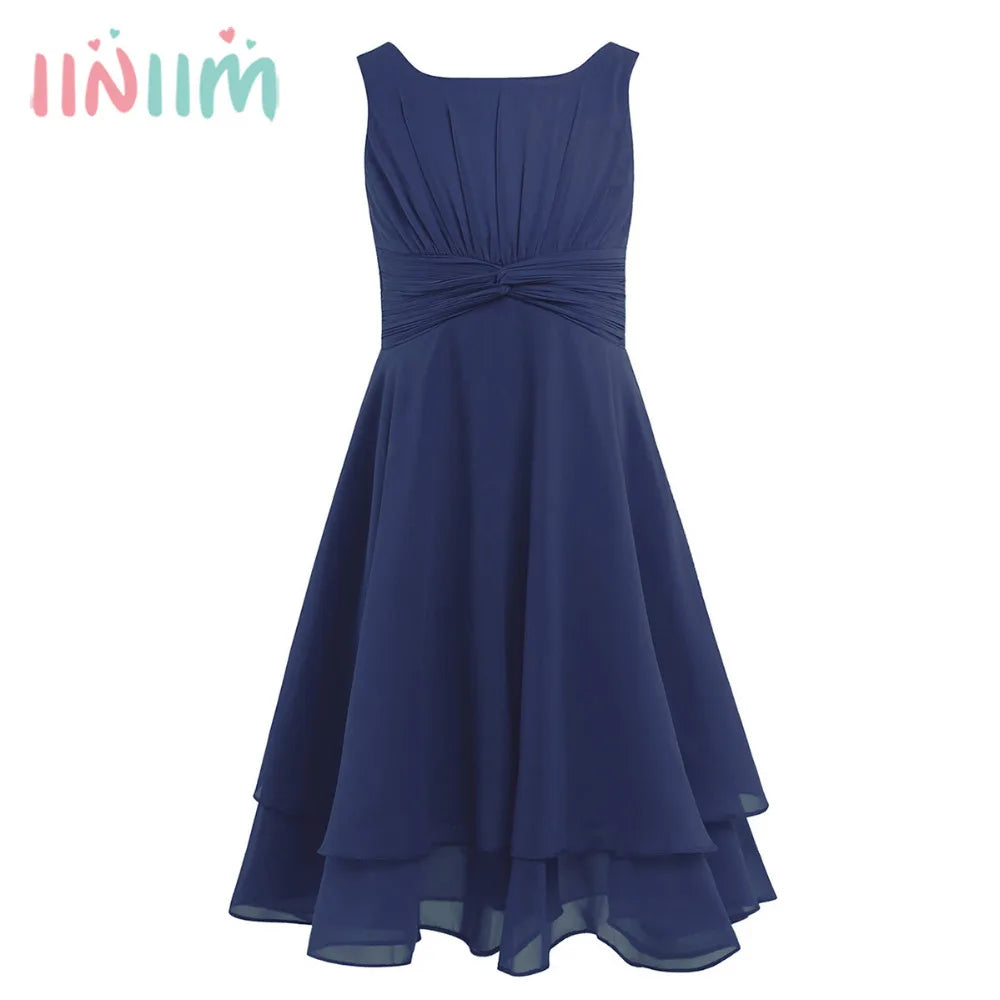 Iiniim Del Bambino Delle Ragazze Del Vestito Chiffon Annodato Vestito Dalla Principessa per la Festa di Compleanno Per Bambini Abiti Bambini Vestiti Da Estate per le Ragazze