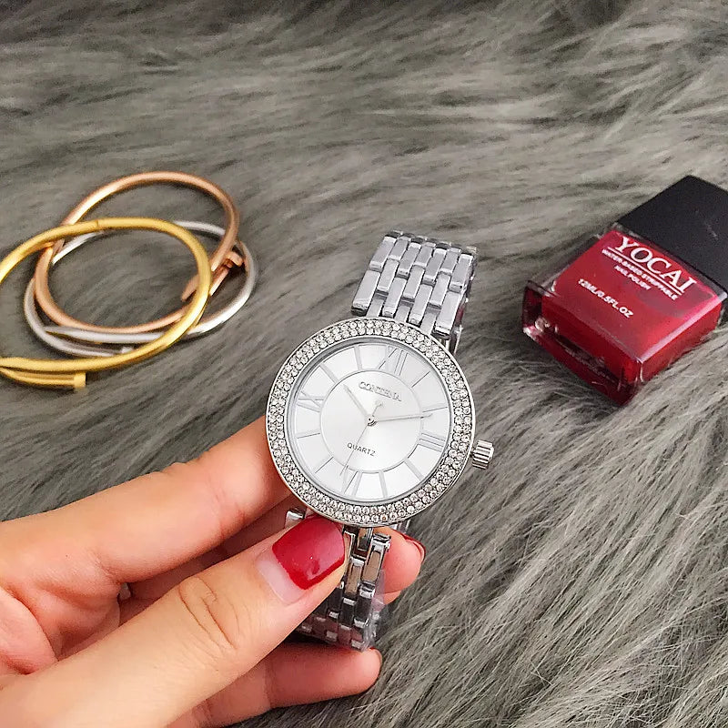 CONTENA Orologi da donna Orologio da donna con strass di moda Orologio da donna in argento di lusso delle migliori marche Orologi da donna Orologio in acciaio pieno reloj mujer