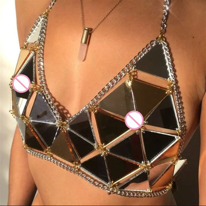 Sexy Summer Beach Women Metal Chain Hollow Sparkly Diamond Sequins Tank Top Short Halter Camis Exotic club Party Crop Tops vests