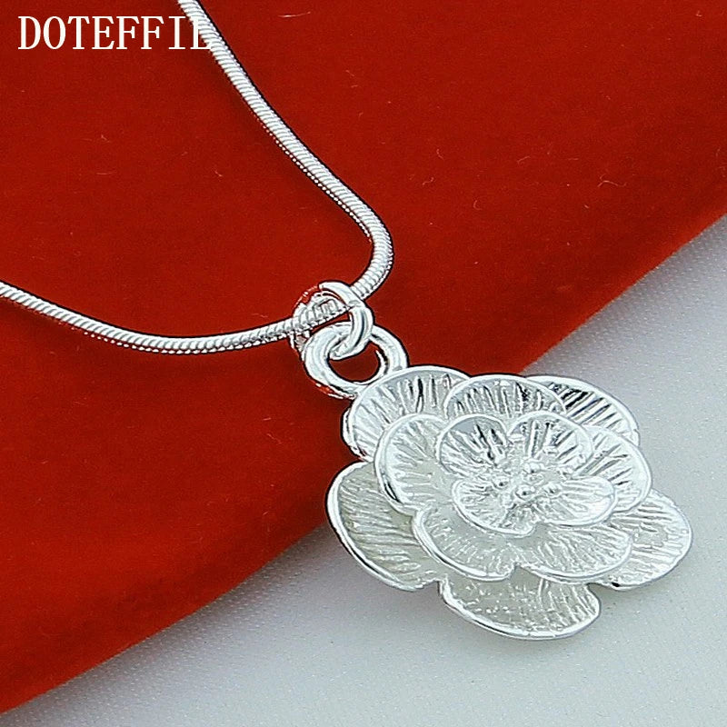 DOTEFFIL Collana con ciondolo fiore rosa in argento sterling 925 18/20-24/26/30 pollici Catena del serpente per le donne Gioielli di fidanzamento di nozze