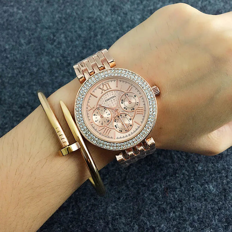 CONTENA di Strass di Lusso delle donne Orologi Da Donna Orologi di Moda Orologio Da Polso In Oro Delle Signore Della Vigilanza Orologio relogio feminino reloj mujer