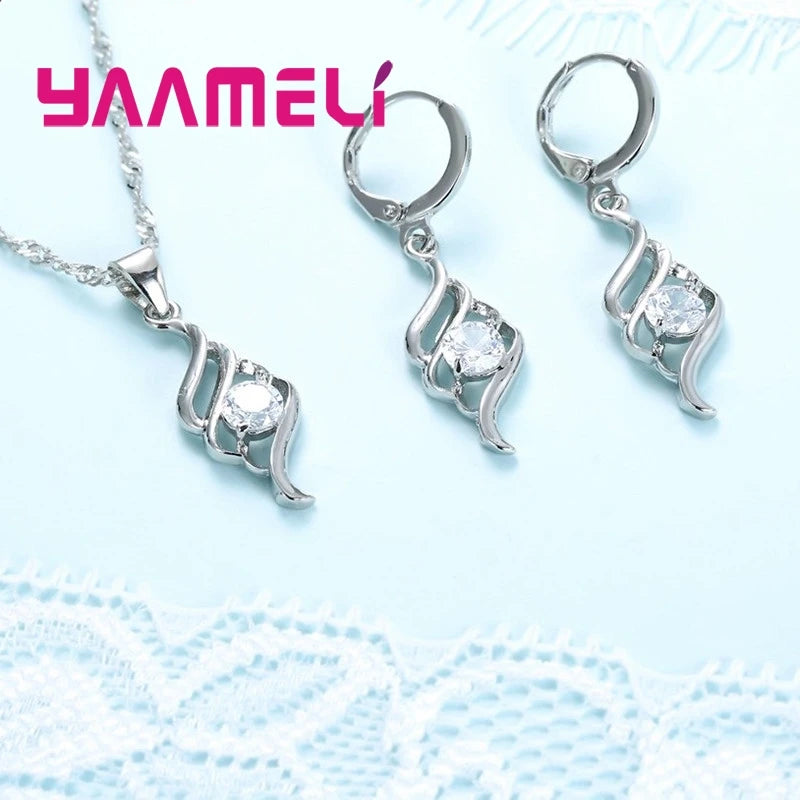 Ensembles de bijoux pour femmes Breloques en argent sterling 925 Collier pendentif Boucles d'oreilles créoles Mode classique Collares Cadeau de mariage