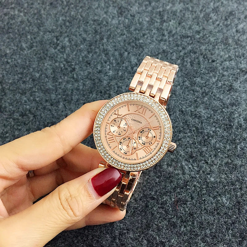 CONTENA di Strass di Lusso delle donne Orologi Da Donna Orologi di Moda Orologio Da Polso In Oro Delle Signore Della Vigilanza Orologio relogio feminino reloj mujer