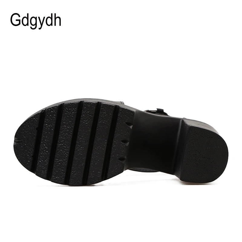 Gdgydh Mode solide plate-forme sandales femmes été chaussures bout ouvert style Rome talons hauts boucle mode gladiateur chaussures femme