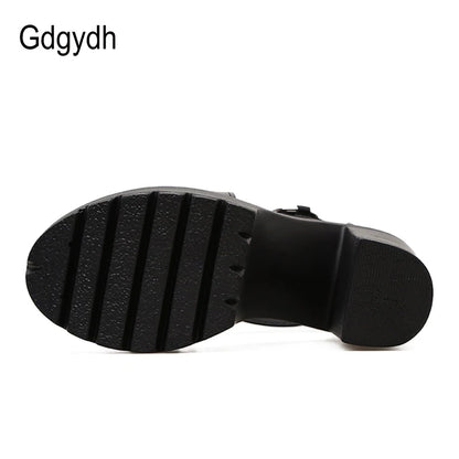 Gdgydh Mode solide plate-forme sandales femmes été chaussures bout ouvert style Rome talons hauts boucle mode gladiateur chaussures femme