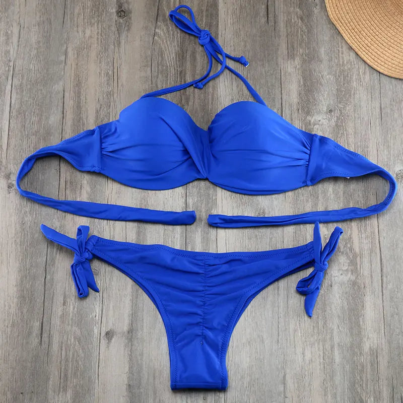 Bikini Solide Avec Bretelles Bandage Ensemble Bikini Blanc Push Up Bikini Maillots De Bain Bandeau Maillot De Bain Brésilien Maillot De Bain